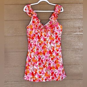 ASTR Pink and Red Floral Mini Dress Size L